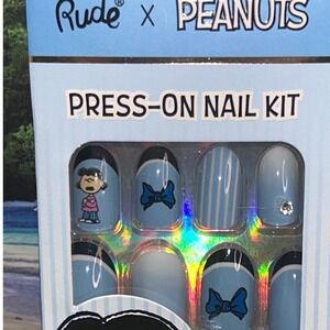 Rude Cosmetics x Peanuts Lucy Press-On Nail Kit 24 Nails Blue NEW